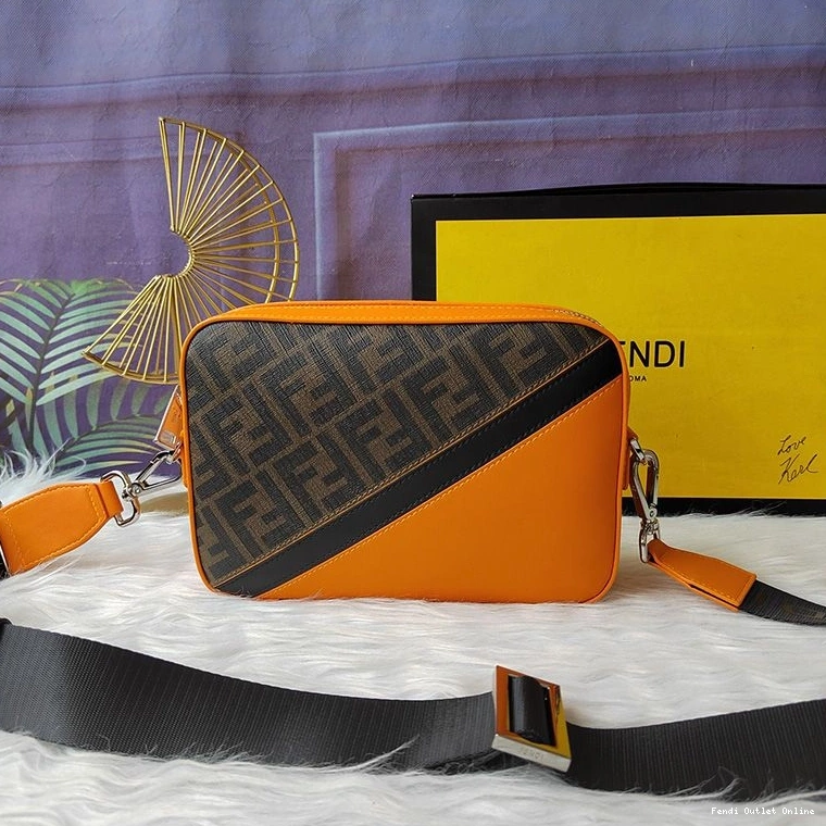 Fabric Orange Motif FF Case Camera Fendi In Brown Compact 0709